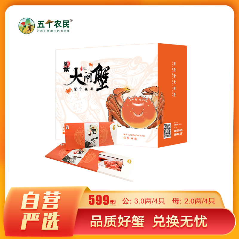 [礼券]阳澄紫品牌大闸蟹礼券599型 公蟹3.0两/只 母蟹2.0两/只 4对8只去绳净重 螃蟹礼盒 礼品卡