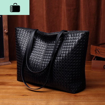 包包2020新款女包潮流编织包大容量单肩包时尚休闲托特包简约大包NEW LAKE 黑色女士单肩包