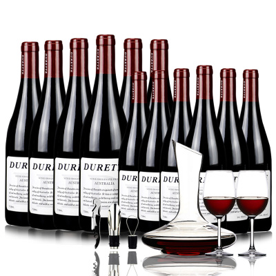 （买6瓶得12瓶）杜瑞特14.5度高度澳洲原汁进口南陆干红葡萄酒赤霞珠与梅洛混酿葡萄酒整箱光瓶装750ml*6瓶