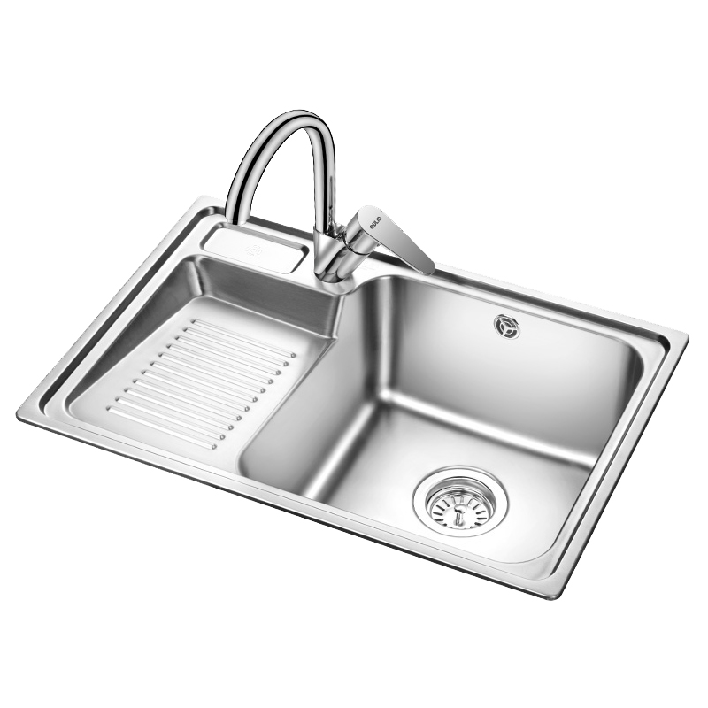 欧琳水槽洗衣盆X001不锈钢洗衣槽单槽阳台洗衣池650*450内置搓衣板配精铜龙头3100
