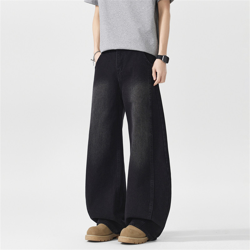 美式阔腿复古牛仔裤水洗2026春夏男生裤宽松直筒高街长裤_449