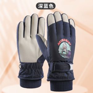 儿童滑雪手套冬季保暖加绒加厚卡通图案户外游玩防水防滑骑行手套