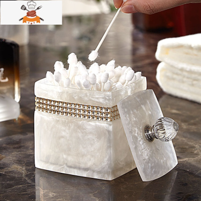 欧式时尚创意简约牙签盒家用餐厅牙签筒客厅便携棉签收纳盒 敬平 珠带白色 棉签盒