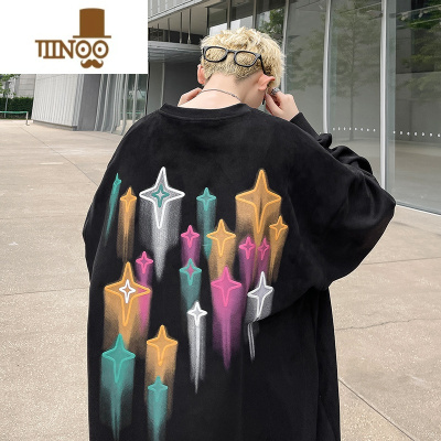 YANXU520goversize美式绒卫衣男潮牌宽松大码情侣内搭上衣