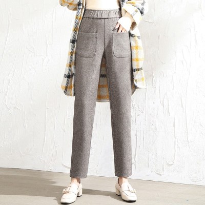 哈伦裤女秋冬新款小脚裤新潮时尚高腰女裤松紧腰浅灰灯芯绒九分裤