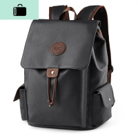双肩包男皮韩版背包时尚潮流初中大学生书包简约休闲电脑旅行大包NEW LAKE 经典款黑色6077