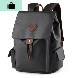 双肩包男皮韩版背包时尚潮流初中大学生书包简约休闲电脑旅行大包NEW LAKE 经典款黑色6077