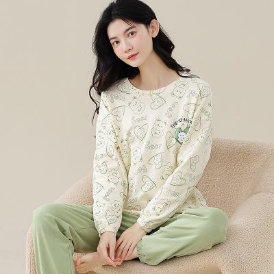 2025啄木鸟睡衣女春秋款纯棉长袖休闲束口100%全棉可外穿家居服