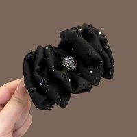 黑色镶钻蝴蝶结丸子头抓夹女新款固定发夹盘发神器高马尾头饰发饰送女朋友老婆情人节七夕生日礼物