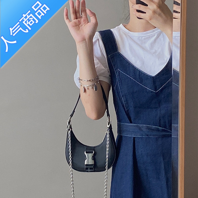 FENGHOU暗黑系mini尼龙月牙包新款单肩链条腋下包手提女包斜挎小包