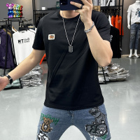 夏季短袖T恤男士抖音龙年简约时尚刺绣圆领半袖丝光棉上衣潮i