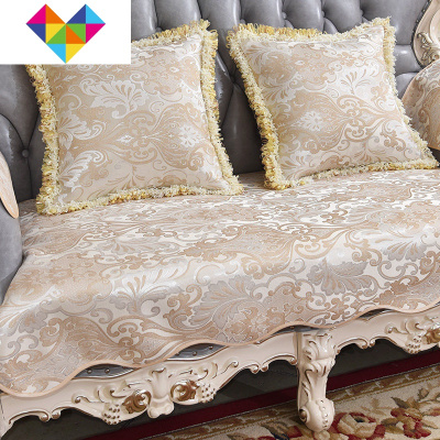 欧式沙发垫四季通用布艺客厅皮沙发套罩防滑全盖靠背定做星梦金波浪花边抱枕套48*48无芯御蓝锦