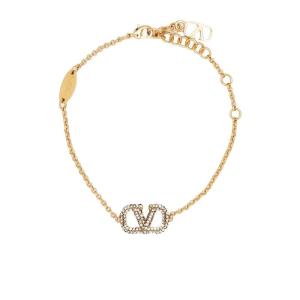 华伦天奴(Valentino)女士时尚金属链条镶钻手链精美大气百搭配饰 OR0CRYSILV