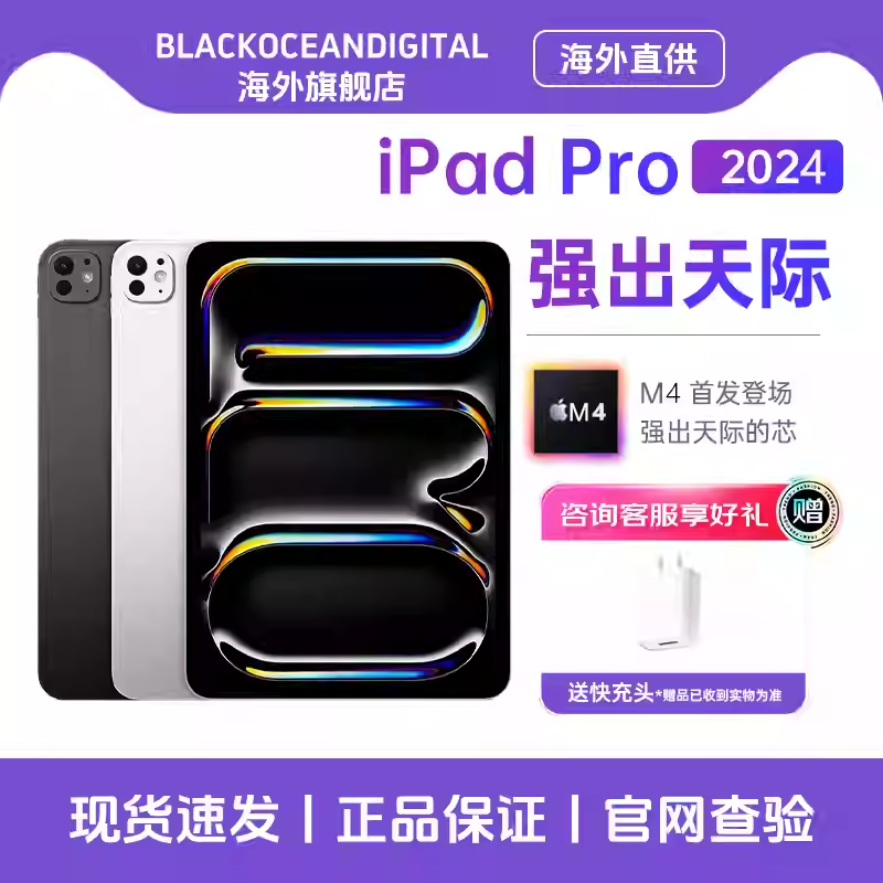 苹果 Apple 2024款 iPad Pro 11英寸 512G WIFI版 苹果平板电脑 白色 资源机国际版