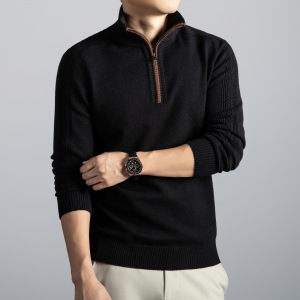 半拉链提花毛衣男加厚550克2025秋冬季新款半高领打底男士羊毛衫