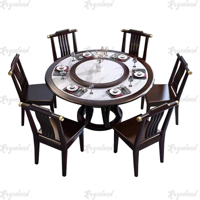 洛诗莲 (RoyceLand) 岩板餐桌实木圆形餐桌椅组合1.2米圆桌6把餐椅