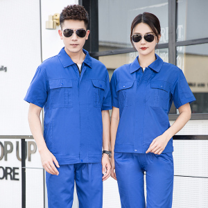 纯色100%纯棉夏季短袖工作服套装+三色可选