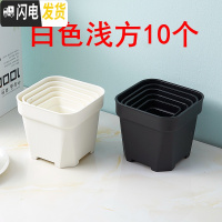 三维工匠经典加强特厚黑白小方大方多肉家庭园艺植物塑料磨砂浅方花盆 白色浅方10个 9.3cm口径花盆容器