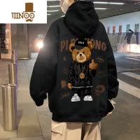 YANXU小熊日系街头卫衣男潮牌ins2022新款oversize国潮连帽外套