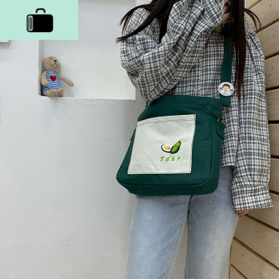 刺绣帆布包包女单肩斜挎包韩版百搭ins日系手提包大容量学生女包NEW LAKE女斜挎包