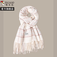 啄木鸟2024冬新款格子围巾女高级感情侣百搭加厚韩版米白色围脖男