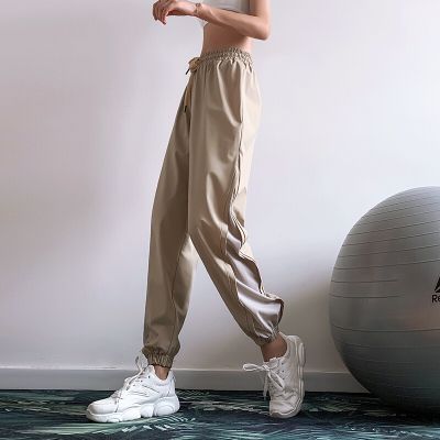 珂卡慕(KEKAMU)宽松显瘦薄款女士运动长裤速干ins潮瑜伽跑步收口束脚裤杏色S