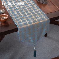 新中式桌旗禅意现代简约茶几餐桌布长条装饰布北欧电视柜盖巾定制 望蓬莱-蓝色 33*240cm(适用桌长1.9米-2米)