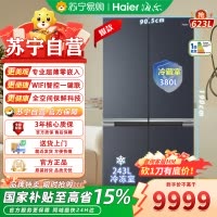 海尔 BCD-623WLHTD2BGWU1 十字对开门冰箱 623升 1级能效 钢化玻璃面板 变频速冷速冻 自动除霜
