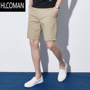 HLCOMAN短裤男夏季薄款潮流休闲纯色五分裤修身水洗米色5分中裤