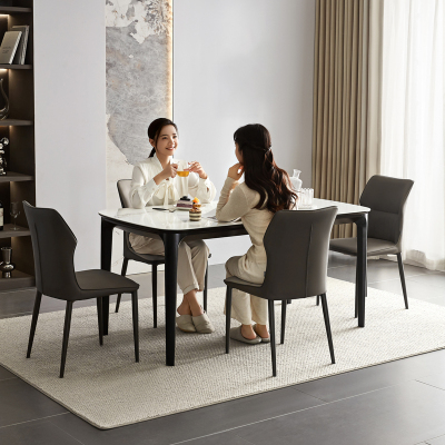 全友家居现代极简实木餐桌椅子组合客厅家用钢化玻璃吃饭方桌