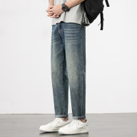 潮牌牛仔长裤男 美式复古水洗做旧裤 宽松锥形牛仔裤男生工厂直供