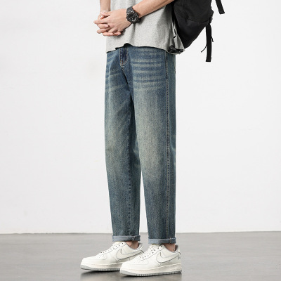 潮牌牛仔长裤男美式复古水洗做旧裤宽松锥形牛仔裤男生工厂直供