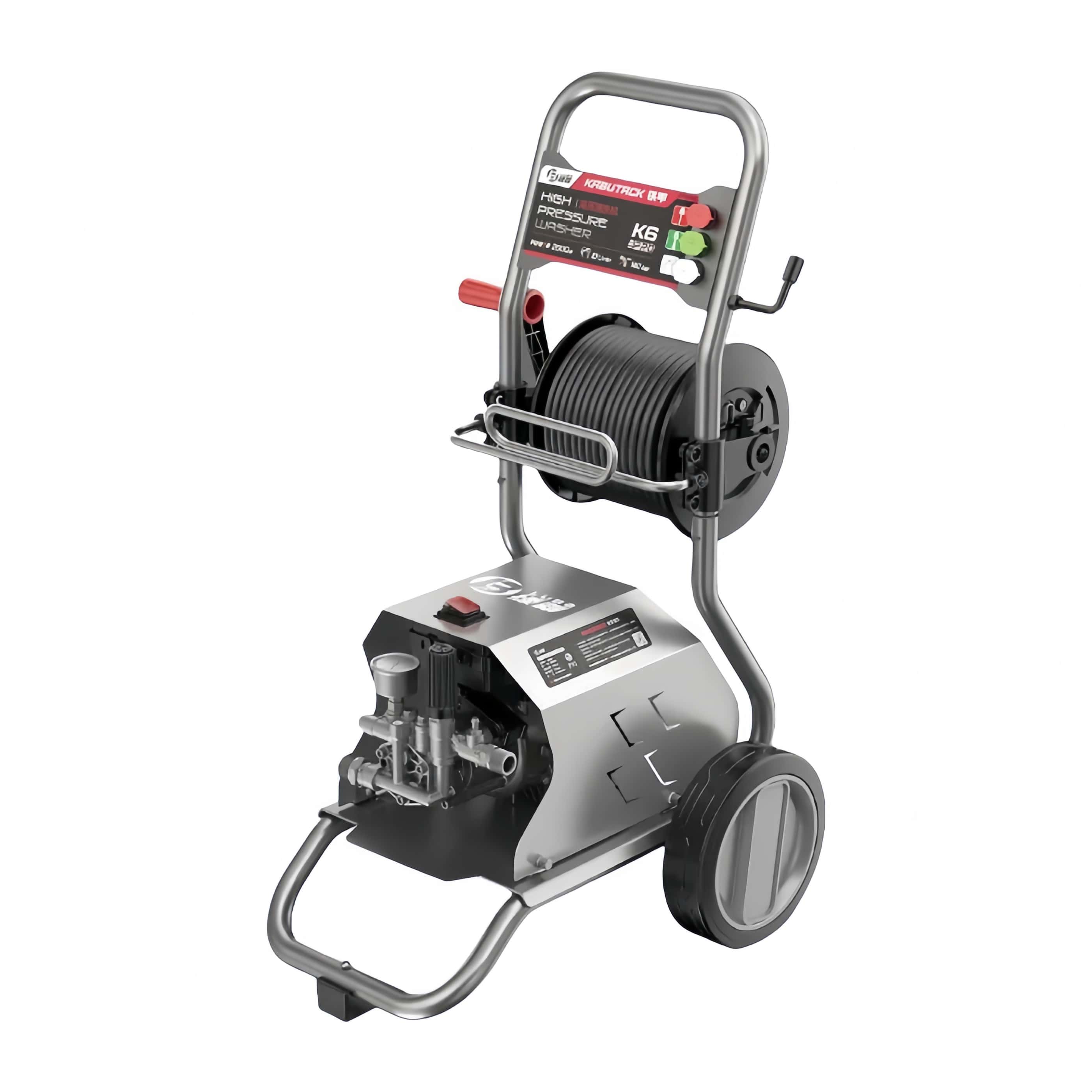 绿田绿霸铁甲K6家用140bar高压清洗机洗车机带推车卷管器220V2.0kw