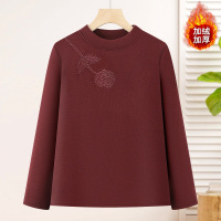 时尚印花女装洋气妈妈装打底衫中年内搭女加绒保暖冬装中老年上衣