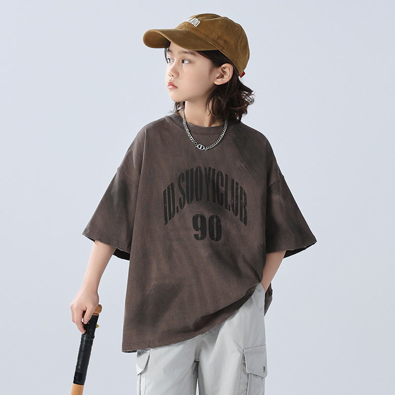 男童短袖T恤夏装2025新款儿童夏季宽松上衣男孩中大童夏款半袖潮t