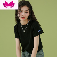 七斓短款t恤女夏季2023年新款韩版高腰宽松小个子漏肚脐黑色短袖上衣