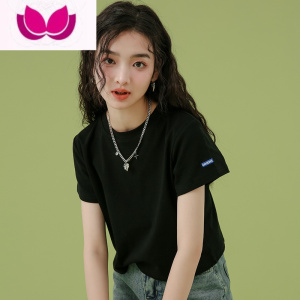 七斓短款t恤女夏季2023年新款韩版高腰宽松小个子漏肚脐黑色短袖上衣