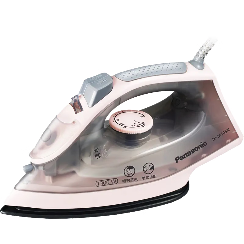 松下(panasonic)电熨斗家用蒸汽熨烫蒸汽烫衣服 1300W大功率干湿两用多功能多档调节NI-M105N粉色
