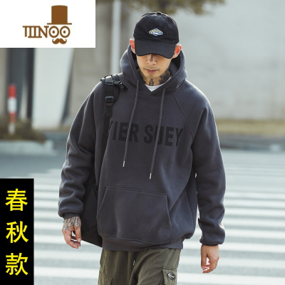 YANXU卫衣男生2023新款春复古加绒连帽衫外套美式潮牌上衣