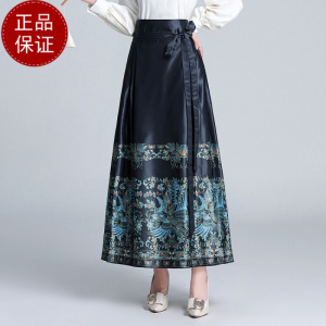 免费试穿 2024新款国风新中式印花马面裙女高腰新款春秋改良汉服小个子白色半身裙子气质新中式国风改良马面裙春季半身裙子