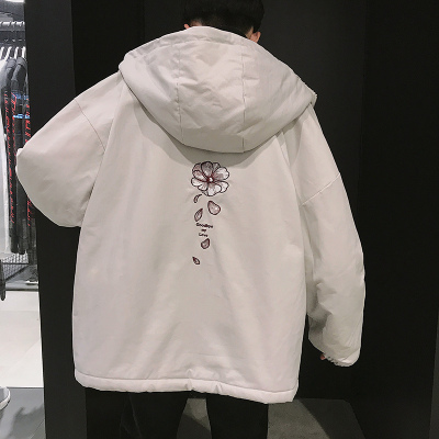 NEWLAKE冬季刺绣羔毛外套男连帽韩版潮流宽松学生棉衣加绒加厚帅气冬装棉衣