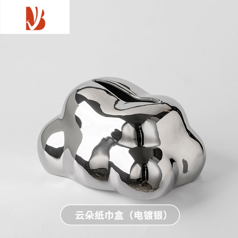 三维工匠奶油风高颜值云朵陶瓷纸巾盒客厅茶几轻奢现代网红装饰抽纸盒 云朵纸巾盒—电镀银