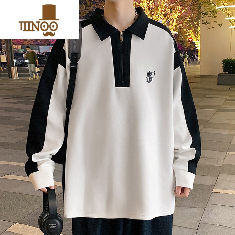 YANXUoversize半拉链卫衣男款大码衣服长袖t恤polo衫潮牌感
