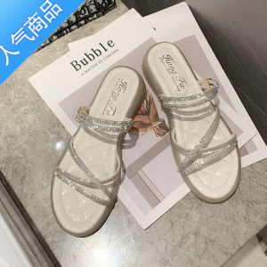 SUNTEK百搭平底水钻凉鞋女2022年新款夏季仙女风时装两穿罗马凉拖鞋外穿