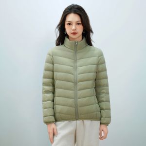 女式新国标90绒简约羽绒纯色女立领女装轻薄款羽绒服女士