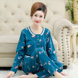 秋冬季中老年妈妈睡衣女士长袖高档棉质宽松大码家居服套装可外穿