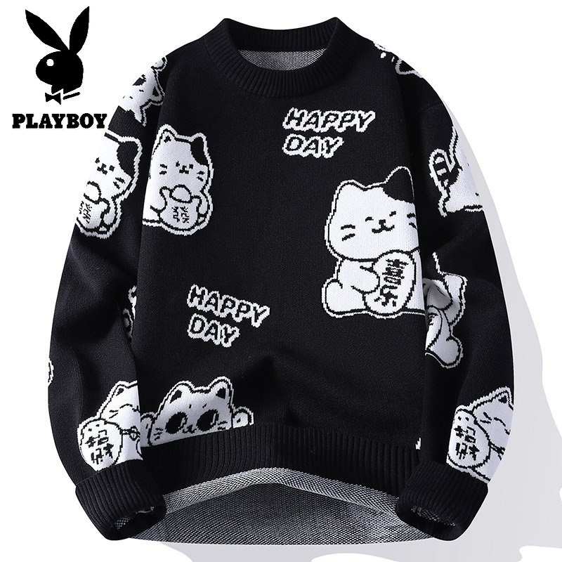 花花公子新款高品质[新款]2025年秋冬款圆领针织毛衣男