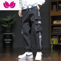 七斓夏季工装裤男休闲长裤子宽松大码款青少年束脚裤潮流