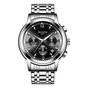 沃力仕男士手表钢带手表男商务腕表 防水多功能手表日历男表