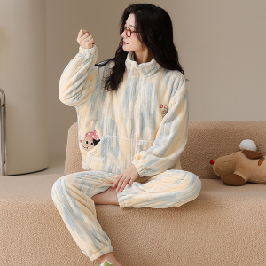 浪莎法兰绒睡衣女秋冬季加绒加厚珊瑚绒2025新款卡通可外穿家居服